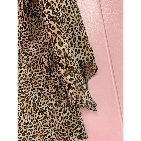 Susan Lucci Women's Tan Animal Print Semi Sheer Long Sleeve Tunic Blouse Large - Picture 4 of 6